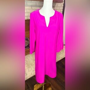 Jude Connally Pink Shift Women’s Designer Dress Size Large 3/4 Sleeve V-Neck